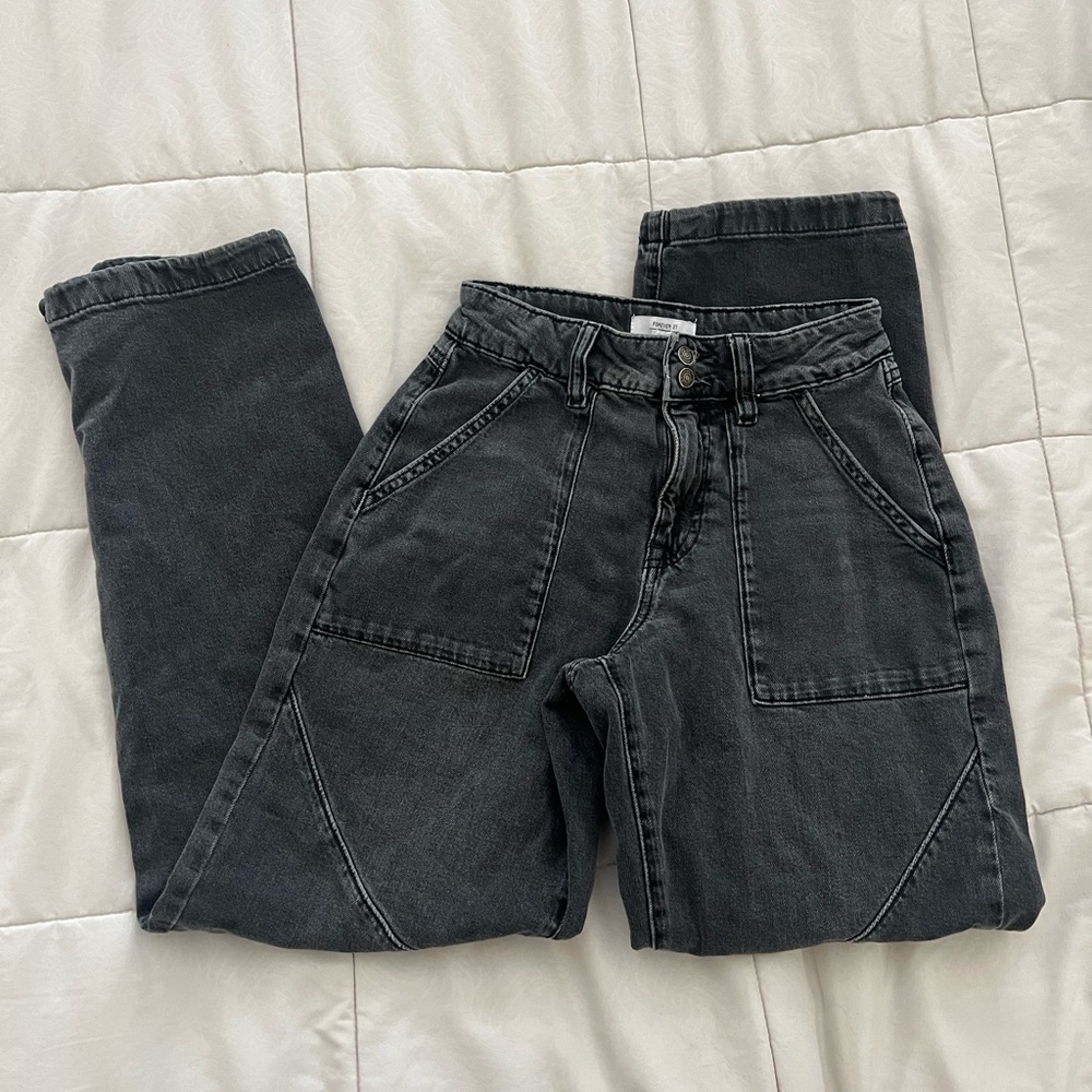 Forever 21 High Waisted Grey Baggy Jeans S